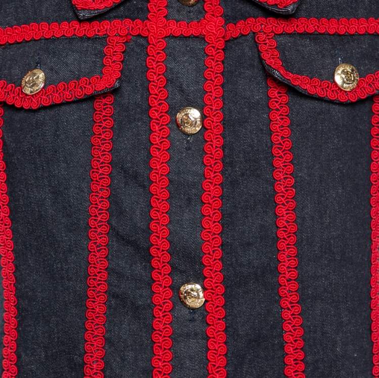 Pre Owned Love Moschino Indigo Denim Embroidered Trim Detailed Button Front Dress M