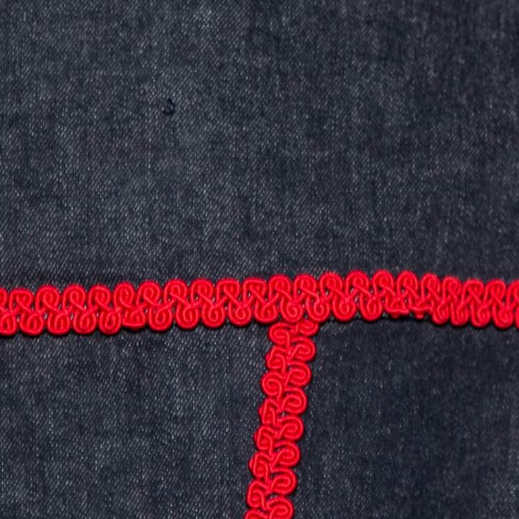 Pre Owned Love Moschino Indigo Denim Embroidered Trim Detailed Button Front Dress M