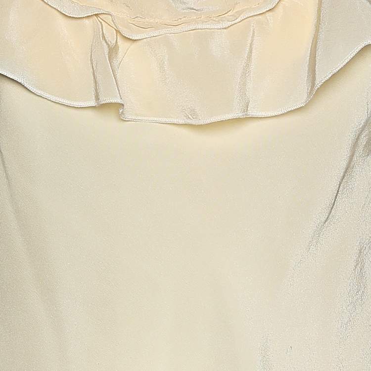 Pre Owned Love Moschino Cream Silk Ruffled Neck Sleeveless Top S