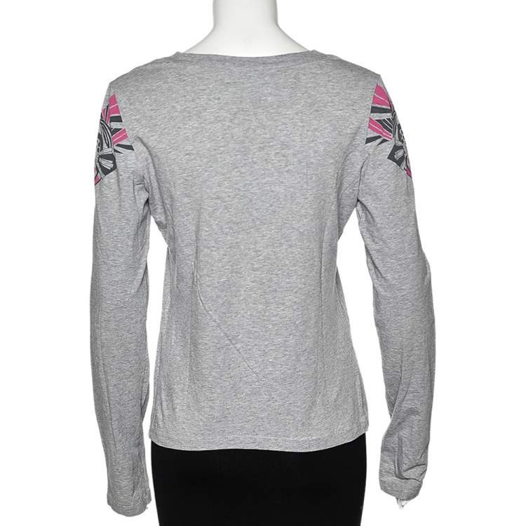 Pre Owned Love Moschino Grey Printed Cotton Long Sleeve T-Shirt L