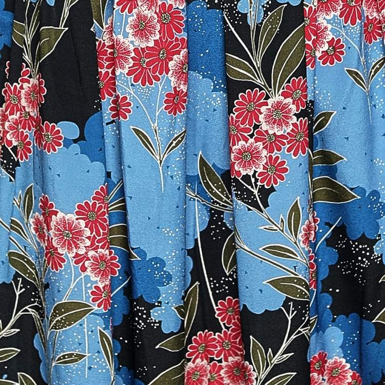 Pre Owned Love Moschino Blue Floral Printed Crepe Sleeveless Maxi Dress M