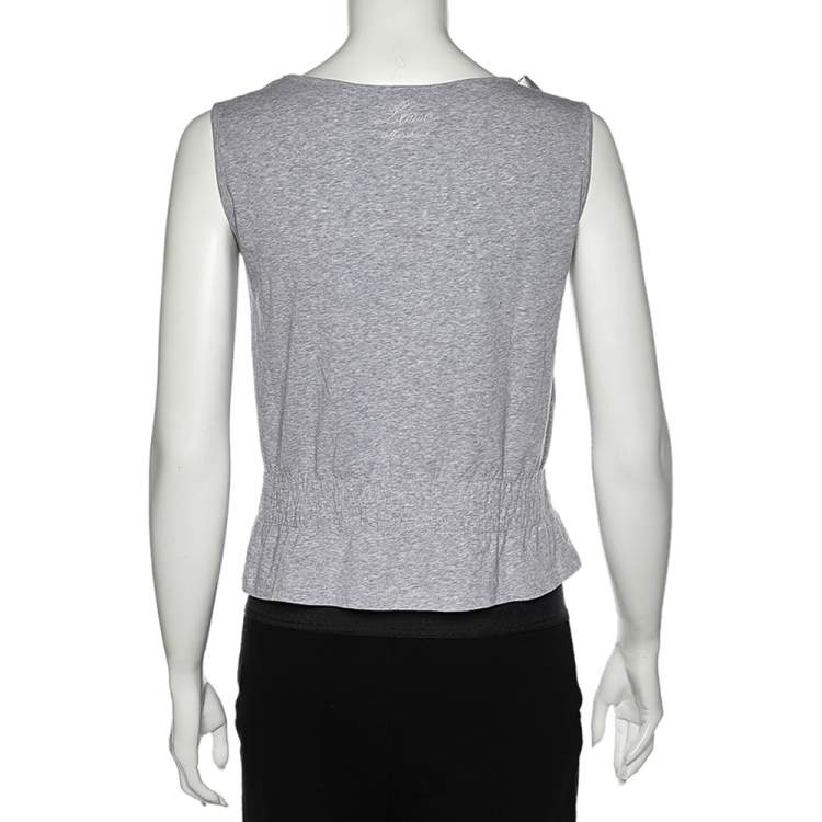 Pre Owned Love Moschino Grey Cotton Bow Detailed Sleeveless Top M