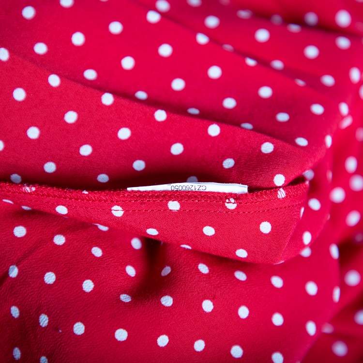 Pre Owned Love Moschino Red Polka Dotted Crepe & Leather Pocket Detailed Maxi Dress S 