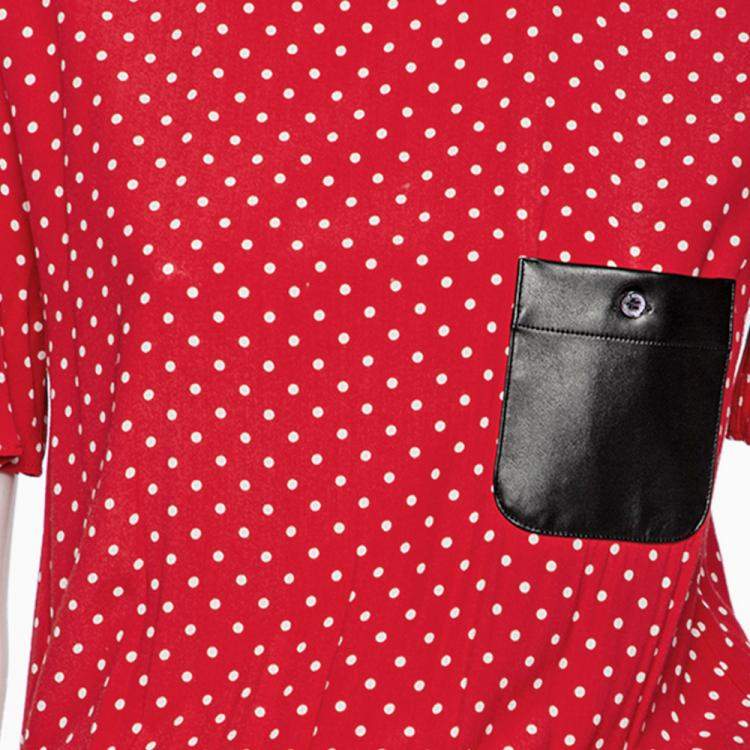 Pre Owned Love Moschino Red Polka Dotted Crepe & Leather Pocket Detailed Maxi Dress S 