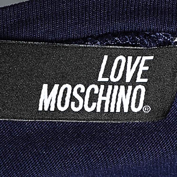 مملوكة مسبقًا Love Moschino Navy Blue Logo Printed Cotton Ruffle Sleeve T-Shirt M