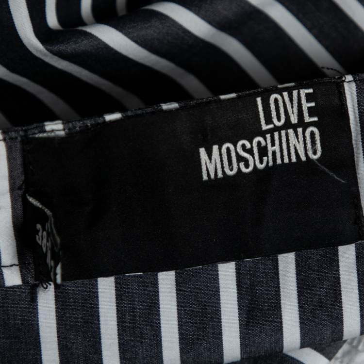 Pre Owned Love Moschino Grey Striped Cotton Front Tie Detailed Knee Length Skirt M