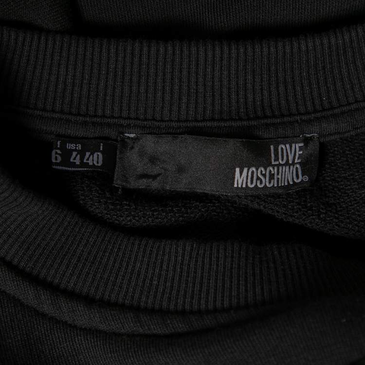Pre Owned Love Moschino Black Cotton Logo Appliqued Sweatshirt S