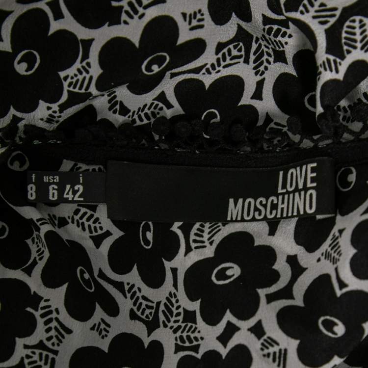Pre Owned Love Moschino White Floral Printed Silk Embroidered Trim Top M