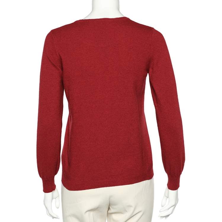 Pre Owned Love Moschino Red Intarsia Wool Knit Jumper M