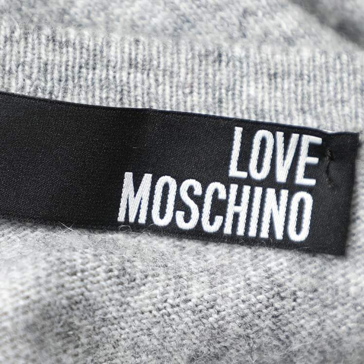 Pre Owned Love Moschino Grey Wool Appliqué Detail Sweater Dress M