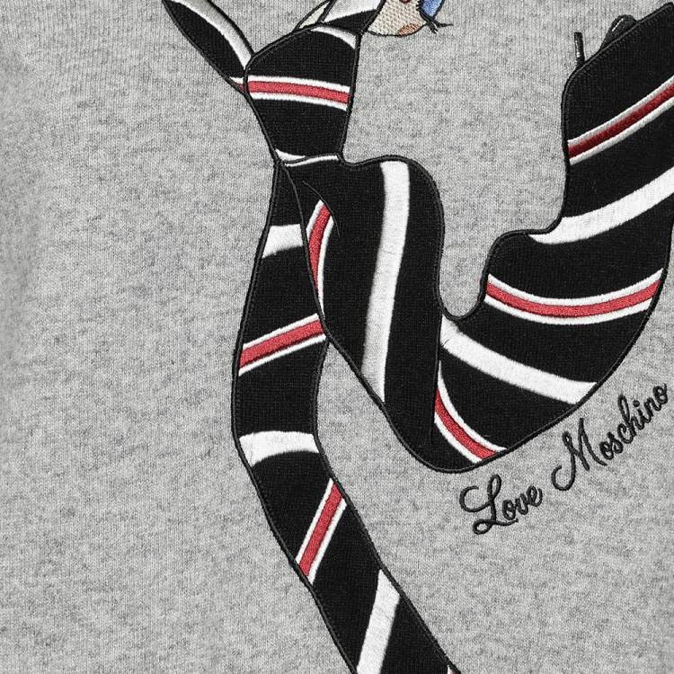 Pre Owned Love Moschino Grey Wool Appliqué Detail Sweater Dress M
