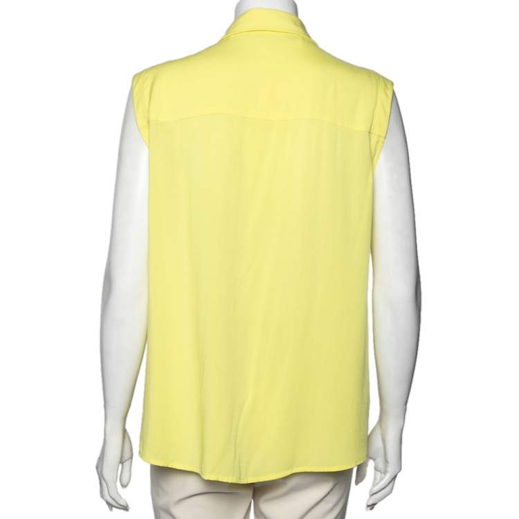 Pre Owned Love Moschino Yellow Printed Sleeveless Shirt L