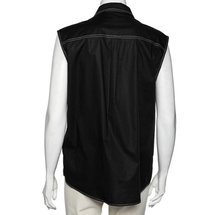 Pre Owned Love Moschino Black Cotton Heart Embroidered Sleeveless Shirt L