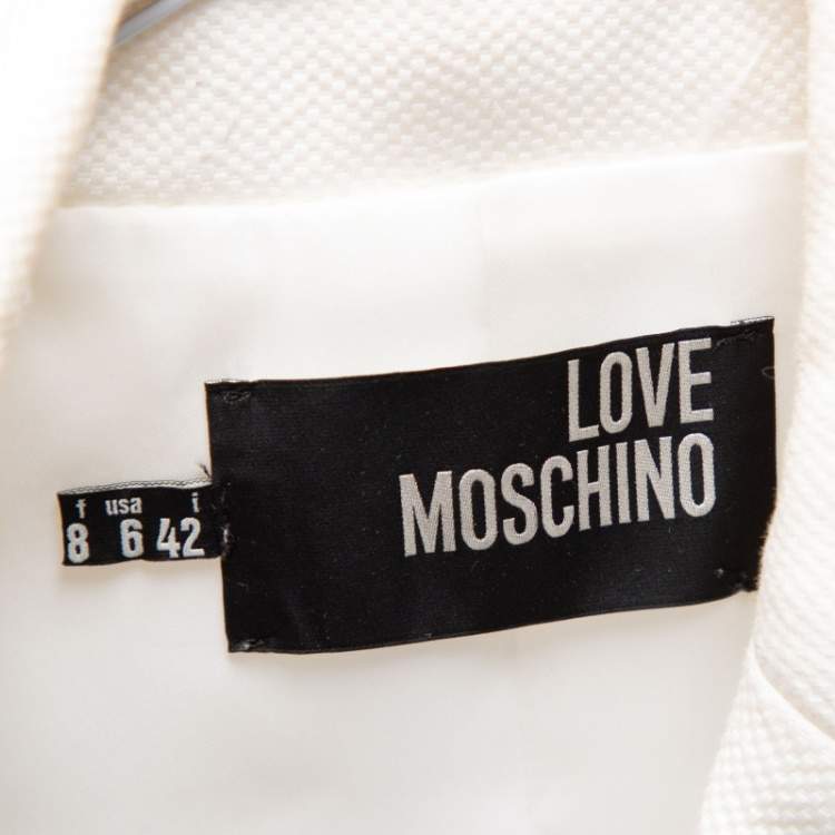 Pre Owned Love Moschino White Textured Cotton Contrast Trimmed Coat M