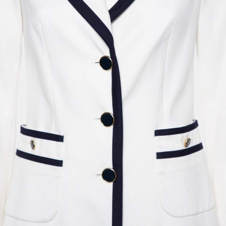 Pre Owned Love Moschino White Textured Cotton Contrast Trimmed Coat M