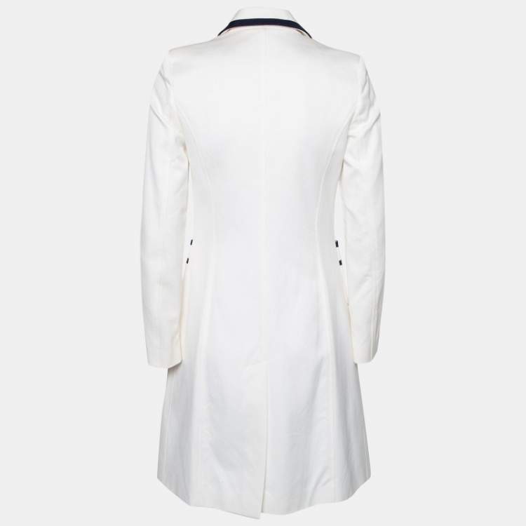 Pre Owned Love Moschino White Textured Cotton Contrast Trimmed Coat M