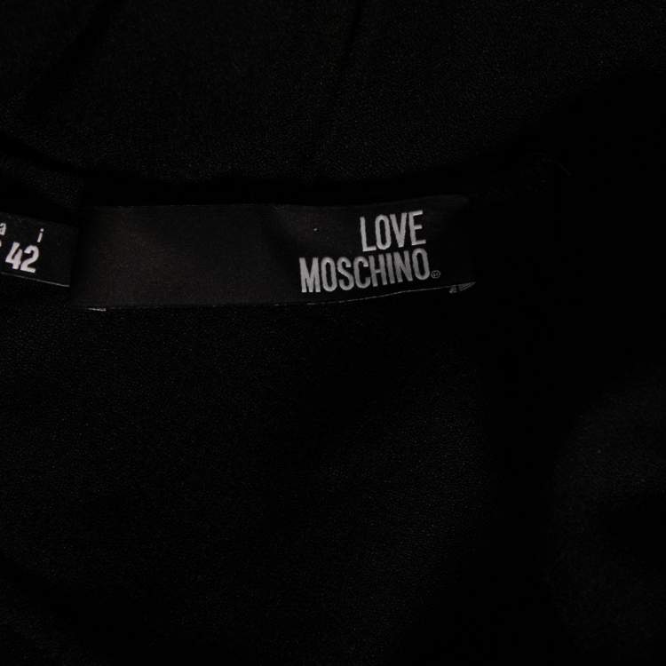 Pre Owned Love Moschino Black Crepe Embroidered Flared Hem Long Sleeve Dress M