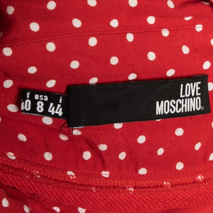 Pre Owned Love Moschino Red Cotton & Crepe Inset Short Sleeve Dress M