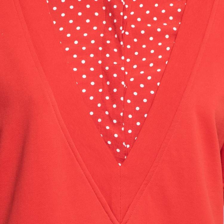 Pre Owned Love Moschino Red Cotton & Crepe Inset Short Sleeve Dress M