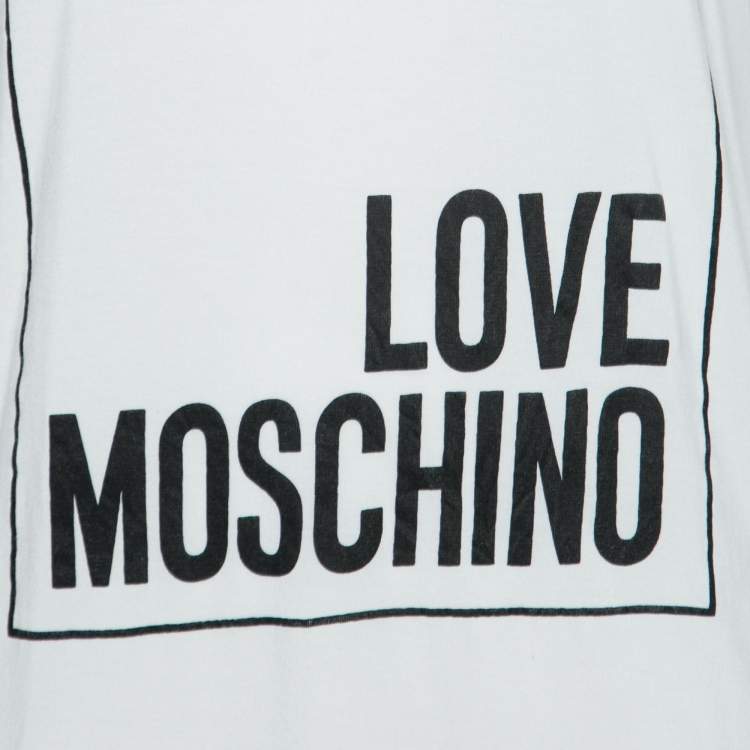 Pre Owned Love Moschino White Printed Crew Neck T-Shirt M