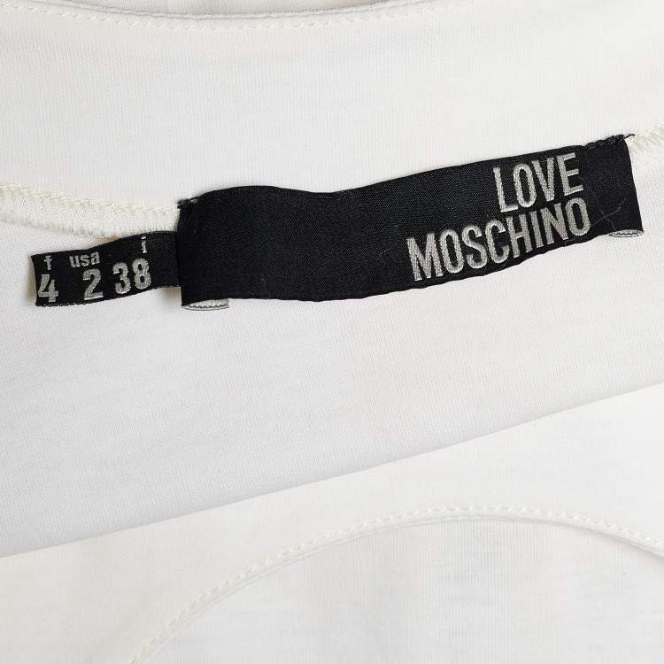 Pre Owned Love Moschino Off-White Sequined Logo Jersey Sleeveless Dress S