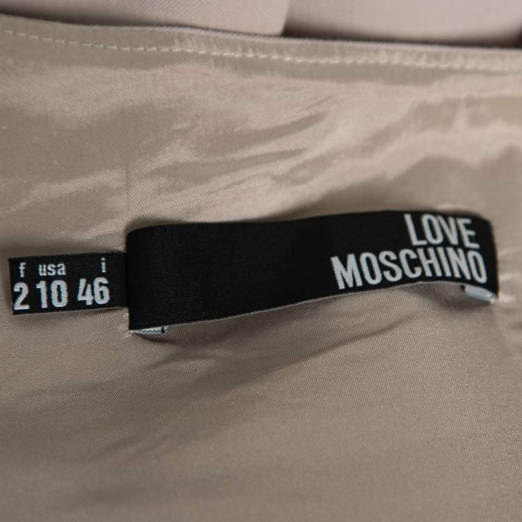 Pre Owned Love Moschino Beige Linen Bow Pleated Sleeveless Dress L