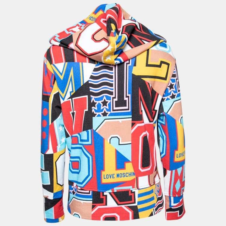 Pre Owned Love Moschino Multicolor Cotton Zip Front Hooded Jacket M
