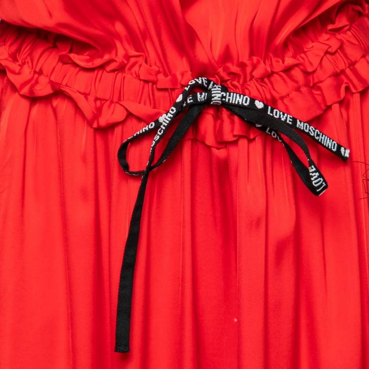 Pre Owned Love Moschino Red Silk Ruffle Trim Waist Sleeveless Maxi Dress M