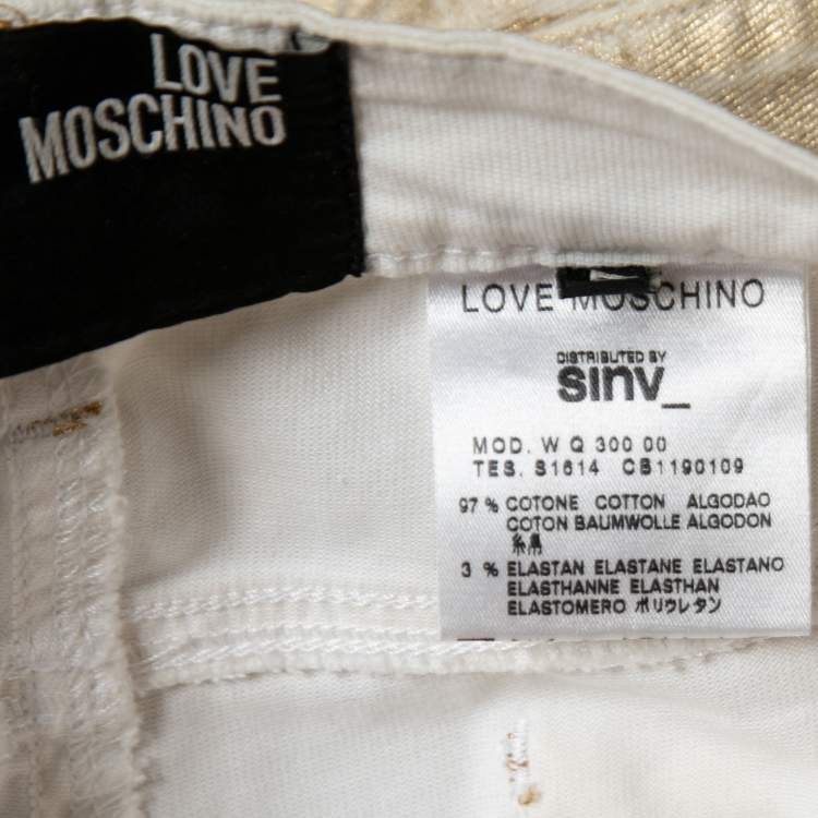 Pre Owned Love Moschino Gold Foil Print Denim Straight Fit Jeans M/Waist: 30.5"