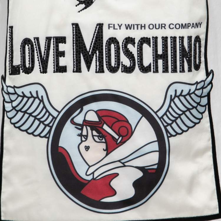Pre Owned Love Moschino White Let's Fly Print Cotton T-Shirt M