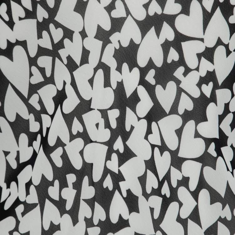 Pre Owned Love Moschino Monochrome heart Printed Chiffon Tie Detail Mini Dress M