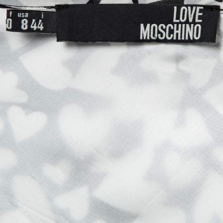 Pre Owned Love Moschino Monochrome heart Printed Chiffon Tie Detail Mini Dress M