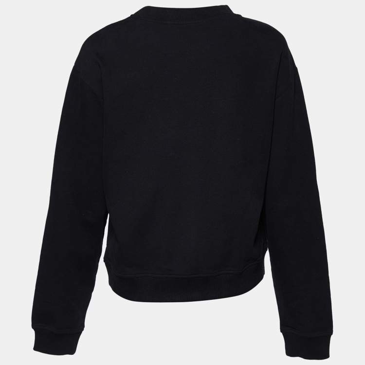 Pre Owned Love Moschino Black Lipstick Printed Cotton Knit Sweatshirt M