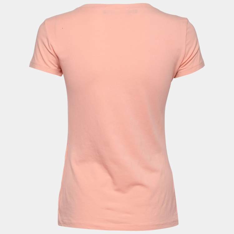 Pre Owned Love Moschino Pink Bunny Printed Stretch Cotton Bow Detail T-Shirt M