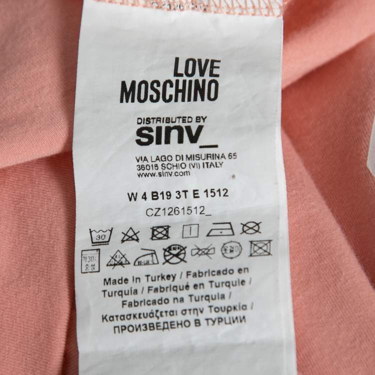 Pre Owned Love Moschino Pink Bunny Printed Stretch Cotton Bow Detail T-Shirt M