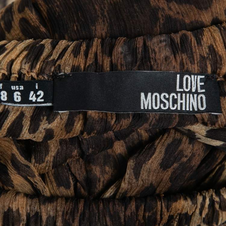 Pre Owned Love Moschino Brown Leopard Print Silk & Cotton Mini Dress M