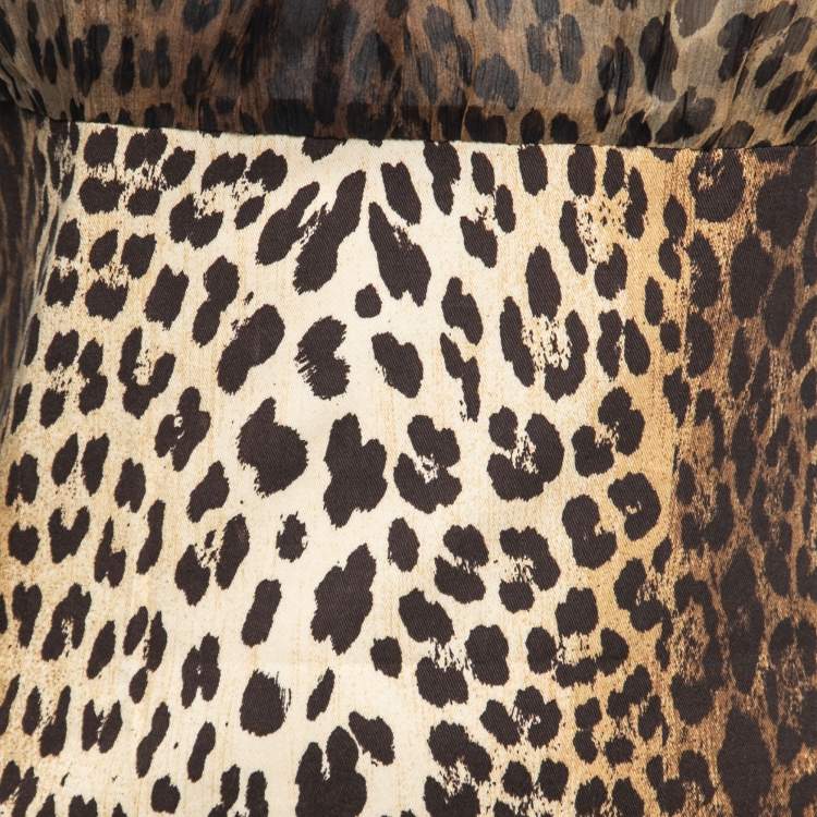 Pre Owned Love Moschino Brown Leopard Print Silk & Cotton Mini Dress M
