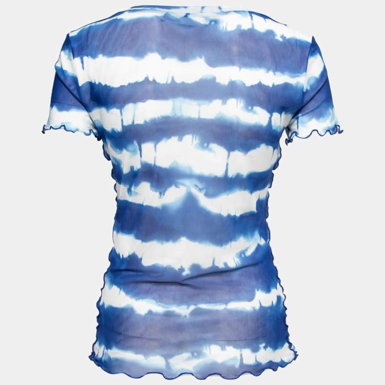 Pre Owned Love Moschino Blue Tye-Dye Effect Mesh T-Shirt S