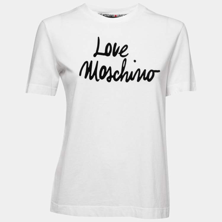 Pre Owned Love Moschino White Cotton Logo Print T-Shirt S