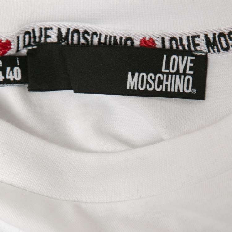 Pre Owned Love Moschino White Cotton Logo Print T-Shirt S
