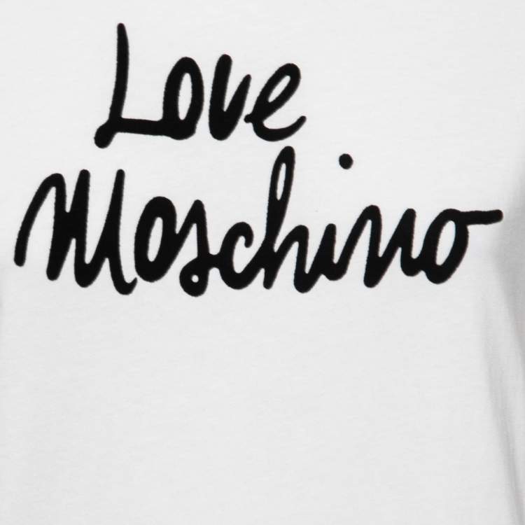 Pre Owned Love Moschino White Cotton Logo Print T-Shirt S