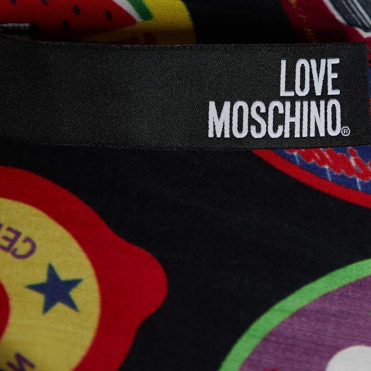Pre Owned Love Moschino Multicolor Printed Silk Blend Neck Tie Detail Shirt S