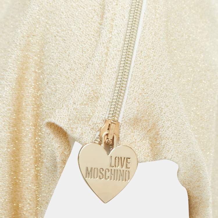 Pre Owned Love Moschino Metallic Gold Knit Sheath Dress M