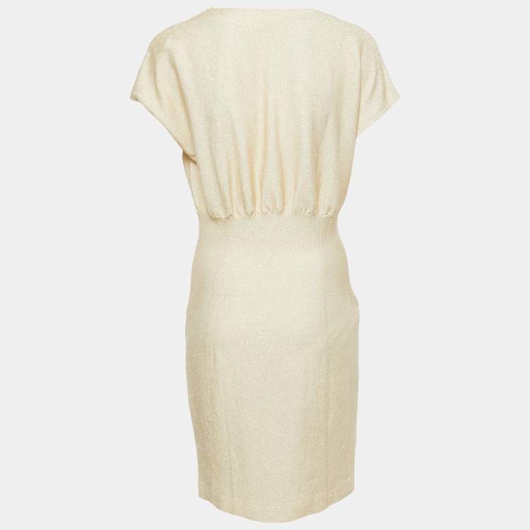 Pre Owned Love Moschino Metallic Gold Knit Sheath Dress M