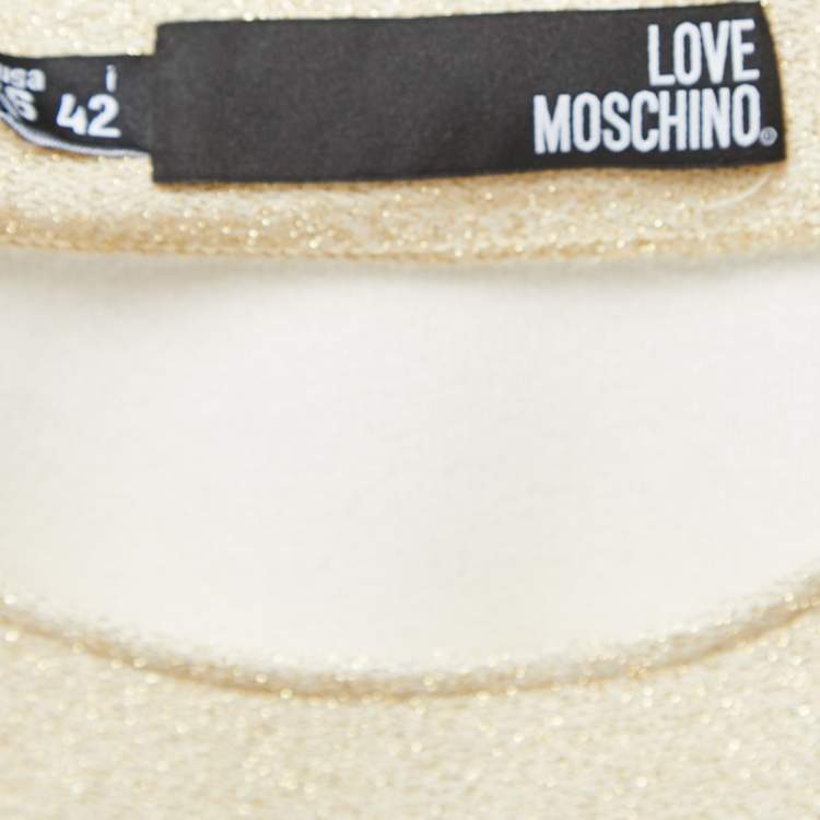 Pre Owned Love Moschino Metallic Gold Knit Sheath Dress M