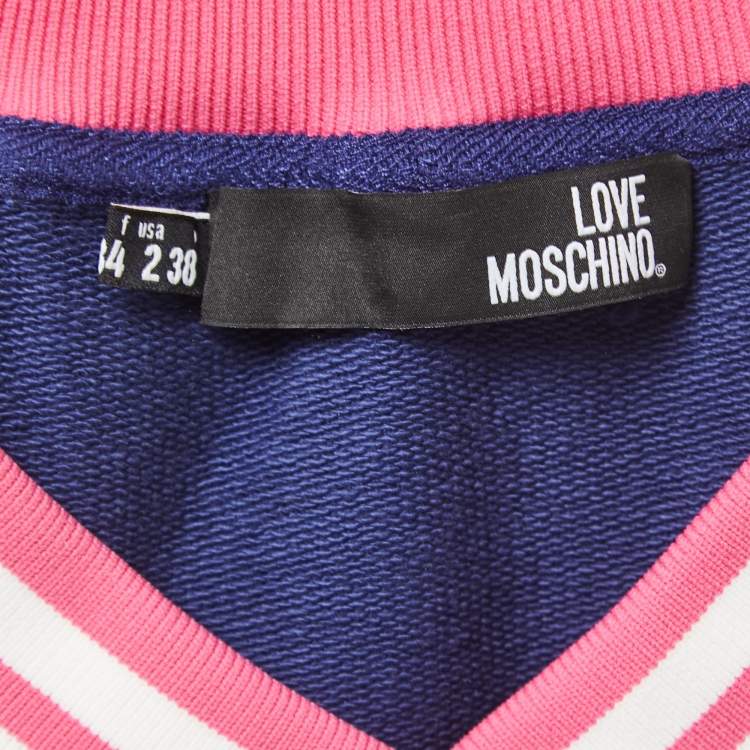 Pre Owned Love Moschino Blue Jersey Contrast Rib Trim Mini Dress S