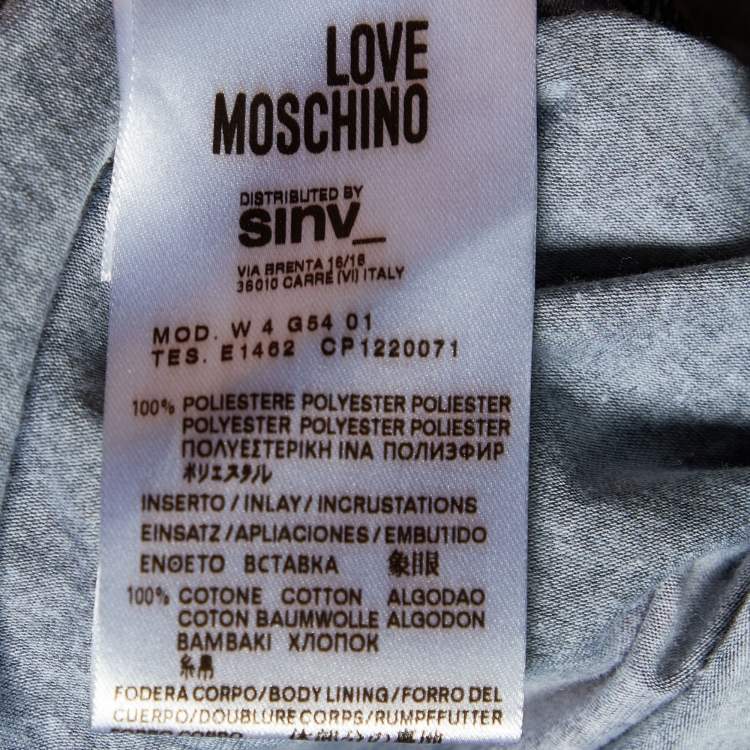 Pre Owned Love Moschino Black Printed Cotton Knit Chiffon Overlay T-Shirt M