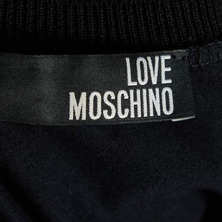 Pre Owned Love Moschino Black Printed Cotton Knit Chiffon Overlay T-Shirt M