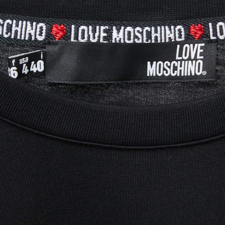 Pre Owned Love Moschino Black Logo Print Cotton Embellished T-Shirt S