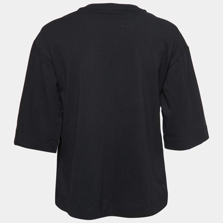 Pre Owned Love Moschino Black Logo Print Cotton Embellished T-Shirt S